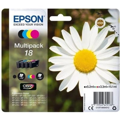 Epson Inktcartridge 18 Origineel Combipack Zwart, Cyaan, Magenta, Geel C13T18064012