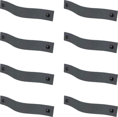 8x Leren handgrepen 'platte greep' - maat S (15,8 x 2,5 cm) - DONKERGRIJS - incl. 3 kleuren schroefjes (handgreepjes - leren grepen - greepjes - leren lusjes)