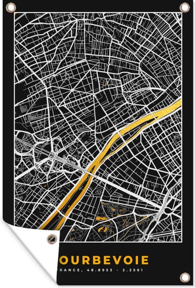 Muurdecoratie Plattegrond – Kaart – Stadskaart – Frankrijk – Courbevoie - 120x180 cm - Tuinposter - Tuindoek