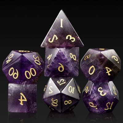 Edelsteen Dobbelstenen Set - RPG Dobbelstenen - Tafelspel Avontuur - Uniek Handgesneden Ontwerp - 7 Stuks - Amethist