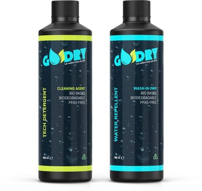 GoDry® Tech Detergent & Wash-In - wasmiddel sportkleding/ wasmiddel skikleding & impregneermiddel - 500ml & 500ml