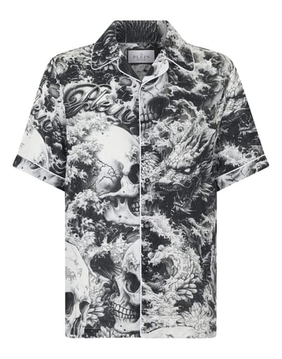 Linen Bowling Shirt All-Over Ceramic