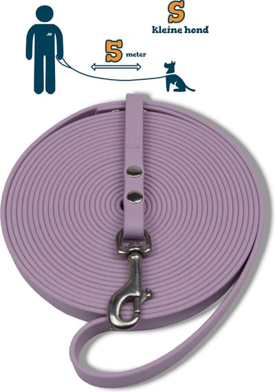 Miqdi lange lijn - BioThane ® - lila - 5 meter lang - 9 mm breed - XS/S - kleine hond - lange hondenriem
