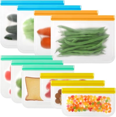 Famanu Herbruikbare voedselzak, herbruikbare diepvrieszak, herbruikbare fruitzak, diepvrieszak met ritssluiting, sandwichzakken met ritssluiting voor thuisorganisatie, 10 stuks