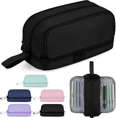 Grote Etui - Pennendoos Organizer - School Organiseren - Vier Vakken - 22 x 9.5 x 10 cm - Zwart