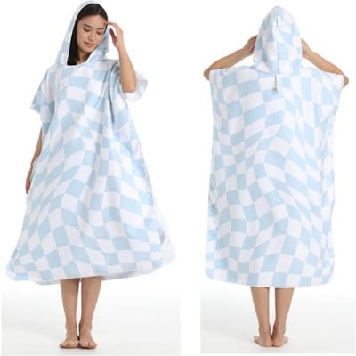 Poncho de Surf Serviette Microfibre Poncho de Surf à Capuche Robe de Bain pour se Changer Séchage Rapide Serviette de Plage Piscine avec Capuche Combinaison Néoprène 110X80cm