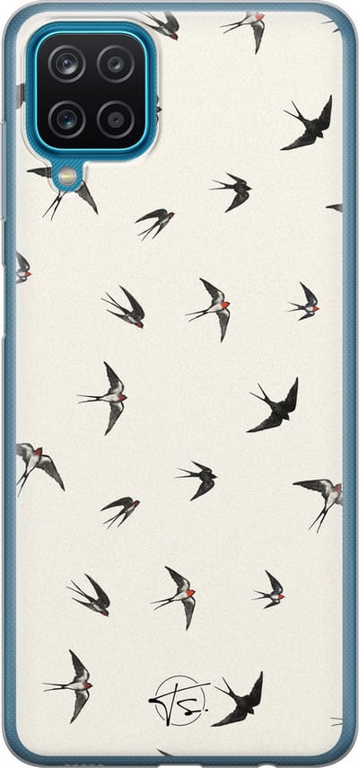 Hoesje geschikt voor Samsung Galaxy A12 - Vogels / Birds - Soft Case - TPU - Print - Beige - Mooie Telefoonhoesjes