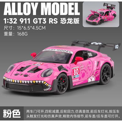 1:32 Metalen Diecast Modelauto Compatibel Met Porsche 911 Gt3 Rs 992 Dinosaurier Livery Editie Duitse Sportwagen Huiscadeau pink