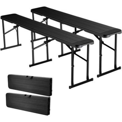 VEVOR Draagbare Teambank Campingbank 182cm, Opvouwbare Bank voor Picknicks Feesten Kampeermaaltijden, Bierbank Gemaakt van HDPE (150 kg Draagvermogen per Zitplaats), 2-delige Feestbank met 2 Draagtassen, Zwart