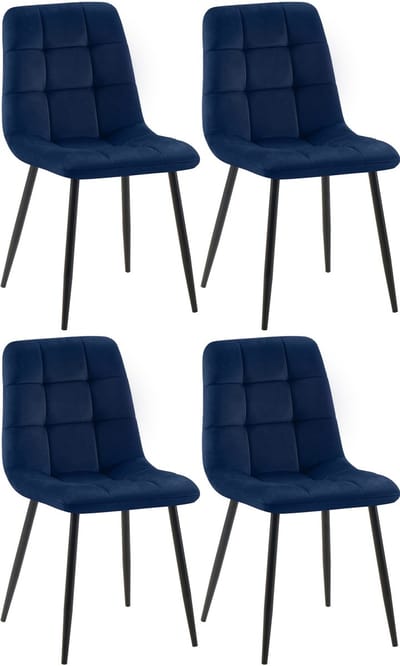 CLP Tilde Set van 4 Eetkamerstoel - Zonder armleuning - Industrieel - Fluweel/blauw