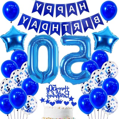 Feestelijke blauwe ballonnen voor 50e verjaardag van mannen - Decoratie voor verjaardagsfeest met navy blue ballonnen, 50 jaar thema en party accessoires