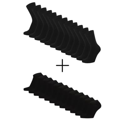 Morethansocks - Dagelijkse sokken bundel kinderen - 16-Paar (€2,31 per paar) - Maat 23 t/m 38 - Zwart - 8-Paar Bamboe sneakersokken - 8-Paar Bamboe sokken basic - Bamboe - Voordeelbundel