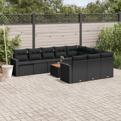 vidaXL - 11-delige - Loungeset - met - kussens - poly - rattan - zwart
