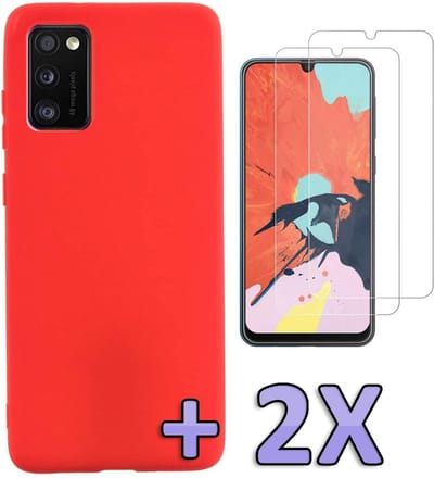 HB Hoesje Geschikt voor Samsung Galaxy A41 - Rood - Siliconen Back Cover + 2X Glazen Screenprotector