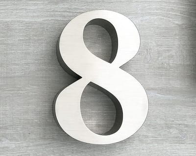 Huisnummer 8 RVS 3D Groot - Hoogte 15 cm - Dikte 3 cm - Promessa-Design - Type 3D/15/RVS Roma.