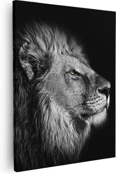 Artaza Canvas Schilderij Leeuwenkop - 40x50 cm - Wanddecoratie Dieren - Muurdecoratie Woonkamer - Kamer Accessoires Zwart Wit