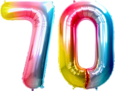 Ballon Cijfer 70 Jaar Regenboog Helium Ballonnen Verjaardag Versiering Cijfer Ballon Feest Versiering Met Rietje - 86Cm