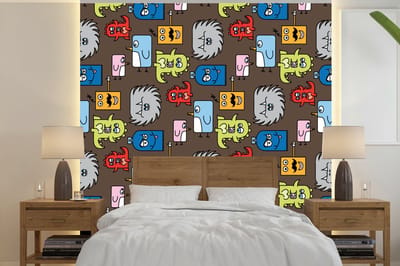 Behang - Fotobehang Patronen - Monster - Dieren - Jongens - Kinderen - Kids - Breedte 240 cm x hoogte 240 cm