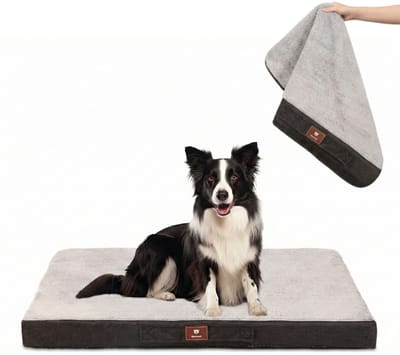 Meritosh© luxe orthopedisch hondenkussen 92x69x8 cm - Hondenmat met afneembare en wasbare hoes - Benchkussen L voor middelgrote hond tot 30 kg - Grijs