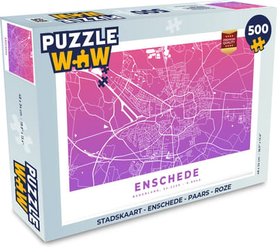 Puzzel Stadskaart - Enschede - Paars - Roze - Legpuzzel - Puzzel 500 stukjes - Plattegrond