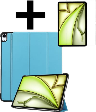 Hoes - Geschikt voor Apple iPad Air (2024/2025/2026) - 11 inch - Met Screenprotector - Trifold Bookcase - Hard Cover - Hardcover Book Case - Tablet Hoesje - Lichtblauw