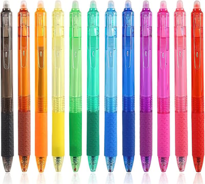 Ainy Colourful rainbow uitwisbare pen set | 12 uitgumbare pennen voor etui , pennenzak of pennenbak | Gekleurde inkt | Ergonomische soft grip | Ideale manga anime teken balpennen | Uitgumbare gelpennen schrijfwarenset voor kinderen en volwassenen