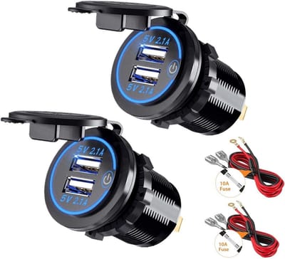 Dubbel stopcontact voor USB-oplader, 5 V/4,2 A, met schakelaar voor auto, 12 V/24 V, boten en marine, motorfiets, vrachtwagen, SUV, UTV (2 x 188041)