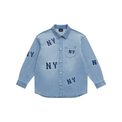 MLB New York Yankees SS25 Los Eenvoudig Veelzijdig Comfortabel Casual Mode Lange Mouw Shirt Unisex shirts Lichtblauw 3ADRG0351-50BLL L gray