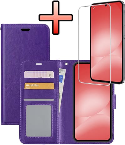 Hoesje - Met Screenprotector - Geschikt voor Samsung Galaxy A56 - Luxe Pasjeshouder - Bookcase Portemonee - Flip Case - Kunstleer Book Case - Flipcase - Book Cover - Walletcase - Portemonneehoes - Paars