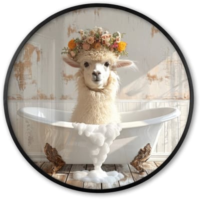 Poster in lijst Rond - Fotolijst 60x60 cm - Posters - Vintage - Alpaca - Badkuip - Bloemen - Dieren - Ronde posterlijst zwart - Decoratie - Wanddecoratie woonkamer - Muurdecoratie slaapkamer