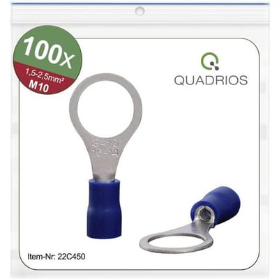 Quadrios 22C450 Ringkabelschoen Dwarsdoorsnede (max.): 2.5 mm² Schachtdiameter: 10.5 mm Deels geïsoleerd Blauw 1 set(s)