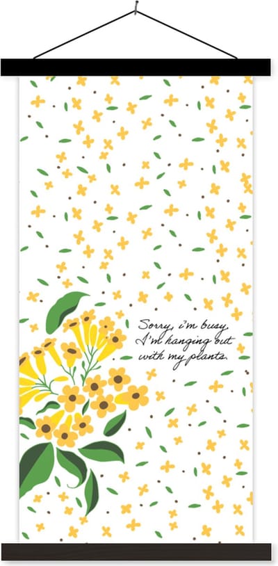 Posterhanger incl. Poster 40x80 cm - Schoolplaat - Spreuken - Sorry I'm busy I'm hanging out with my plants - Quotes - Textielposter - Zwarte latten
