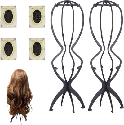 Verstelbare ventilatiewigstand set van 2 stuks in zwart voor damesperruiken, cosplay en reizen