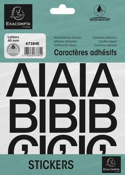 Exacompta 10x Etui met zelfklevende zwarte letters A-Z 40 mm - Zwart - 67384E