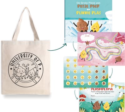 Pakket voor zindelijkheidstraining voor meisjes - compleet beloningssysteem met leesboekje, stickers (3x), plasdiploma, plaskaarten (2x), tas en kleurplaat