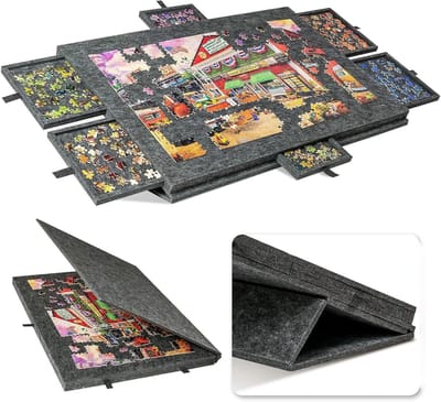 Puzzeltafel Met Laden - Puzzelbord Opvouwbaar - Puzzels Sorteren - Kantelbaar Ontwerp Inclusief - 90x63cm Voor 1500 Stukjes - Donkergrijs