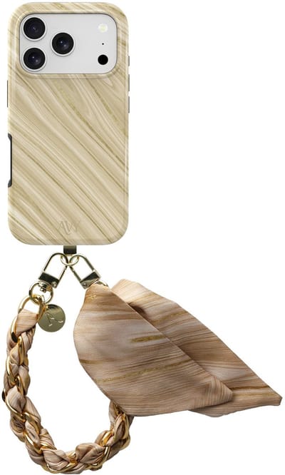 AVY Hoesje Met Telefoonkoord | Geschikt voor Apple iPhone 17 Pro | Compatibel met MagSafe | Hard Shell Back Cover | Stijlvol Bijpassend Koord 32CM | Aurum Gold | Goud
