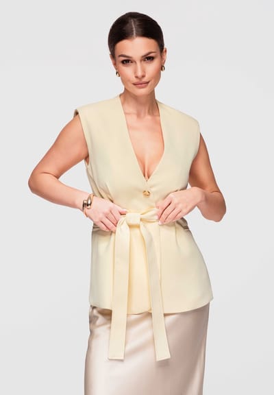 OMBRE Gilet - Slim Fit - Knopen - Effen Geel S