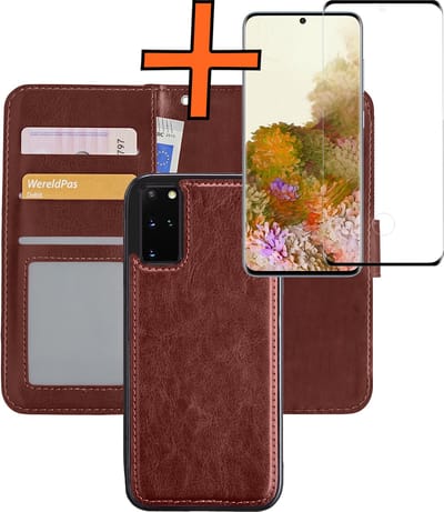 Hoes - 2 in 1 - Geschikt voor Samsung Galaxy S20 Plus - Met Screenprotector - En Uitneembare Hard Cover - Bookcase - Wallet Case - Met Pasjeshouder - Book Case - Uitneembaar - Pashouder - Kunstleer - Bruin