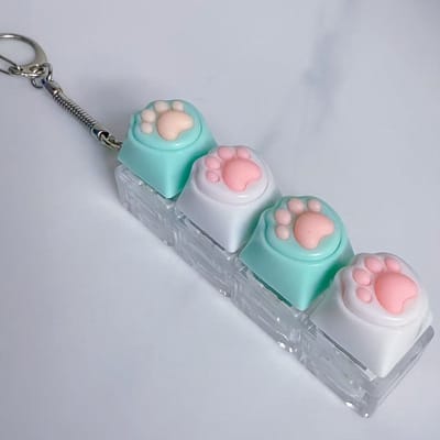 2-delige sleutelhanger met kattenpootjes | Met decompressieknop | Leuke ontwerp, geschikt voor dagelijks gebruik en accessoire-Groen-wit-groen-wit