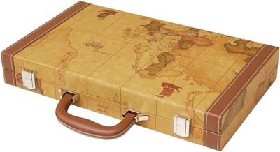 Backgammon set - Strategie spel - Gezellig spelletje - Antiek wereldkaart design - 38 cm - Bruin