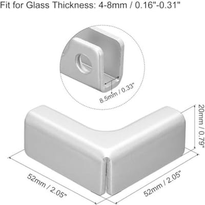L-vormige Glasklem 4 Stuks - Voor 4-8 mm Glas - Aluminium - Voor Vitrinekast en Aquarium
