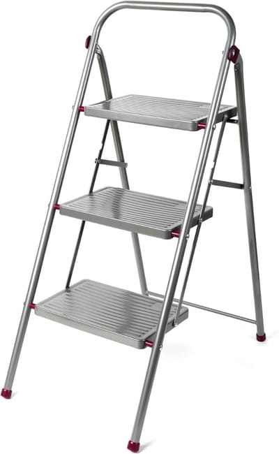 Ploutus® Huishoudtrap - Opvouwbare Keukentrap - Compacte Huishoudtrap - Zilver - ‎64cm x 39cm x 88cm