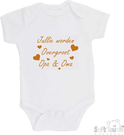 100% katoenen Romper "Jullie worden overgroot opa & oma" Unisex Katoen Wit/tan Maat 62/68 Zwangerschap aankondigen - Bekendmaking zwangerschap - Zwangerschapsaankondiging