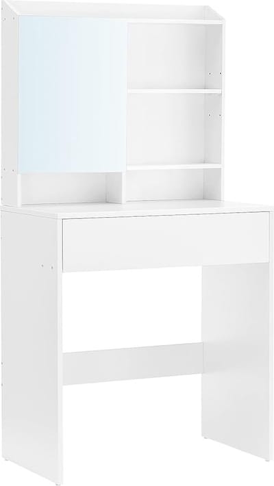 Hoppa! Kaptafel met LED-verlichting, kaptafel met spiegel, kaptafel met 7 laden, instelbare helderheid, gemaakt van hout, 110x140x39,5cm, modern, wit