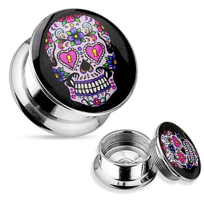 14 mm screw fit plug skull pink ©LMPiercings
