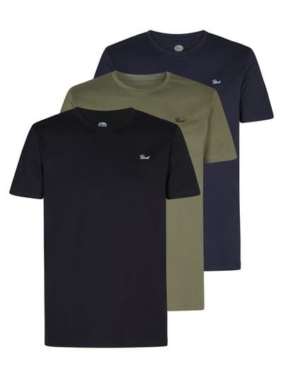 Petrol Industries Heren T-shirts 3-Pack - Ronde Hals - Korte Mouw - Katoen - Regular Fit - Multipack van 3 stuks - Blauw - Maat L