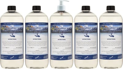 Handzeep No Scent No Colour 1 liter - set van 5 stuks - met gratis pomp - Voordeelverpakking
