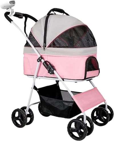 Huisdier Kinderwagen - Dierenkar - Buiten Uitstapjes - Afneembare Wieg - Tot 20kg - Roze