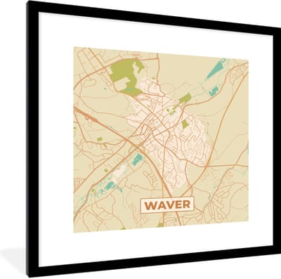 Fotolijst incl. Poster - Kaart - Plattegrond - Waver - Vintage - Stadskaart - 40x40 cm - Posterlijst